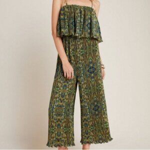 Anthropologie NWT Rdalamal Green Suzanne Pleated Wide-Leg Jumpsuit